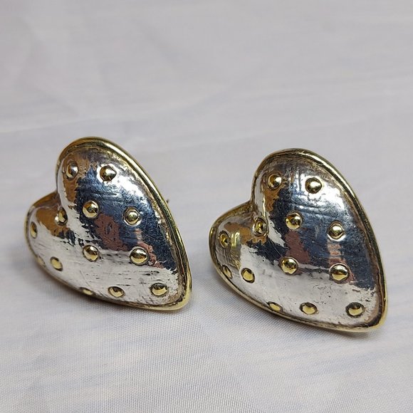 Large Puffy Heart 925 Sterling Silver Statement Earrings 80s signed. - Picture 12 of 12